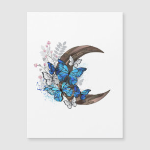 Blauschmetterlinge auf Holzhalbzeugen Magnetkarte