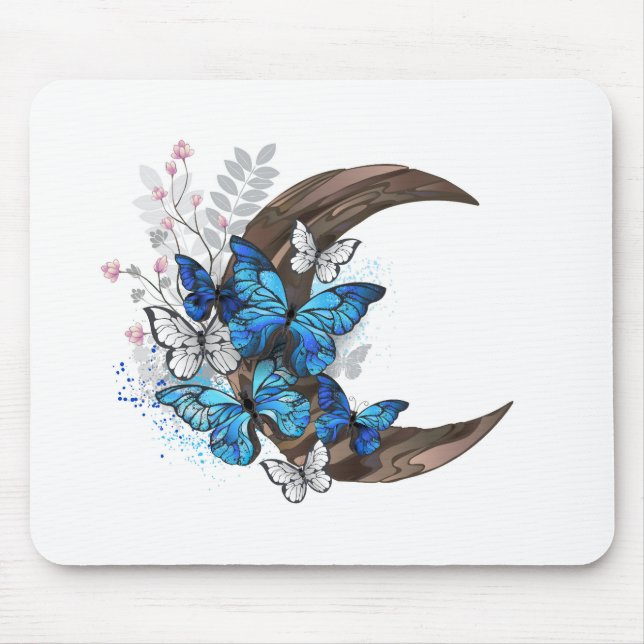 Blauschmetterlinge auf Holzhalbzeugen Mousepad (Vorne)