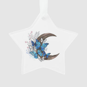Blauschmetterlinge auf Holzhalbzeugen Ornament