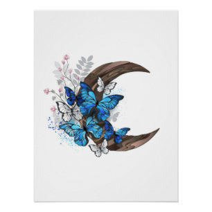 Blauschmetterlinge auf Holzhalbzeugen Poster