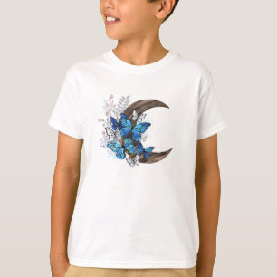 Blauschmetterlinge auf Holzhalbzeugen T-Shirt