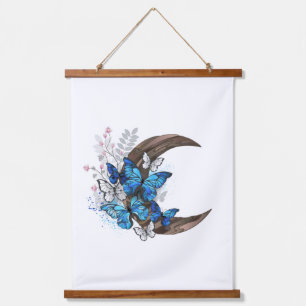 Blauschmetterlinge auf Holzhalbzeugen Wandteppich Mit Holzrahmen