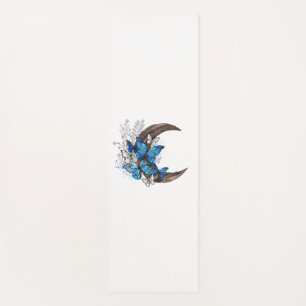 Blauschmetterlinge auf Holzhalbzeugen Yogamatte