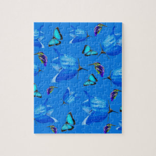 Blauschmetterlinge, Kingfisher und Glockenblume, B