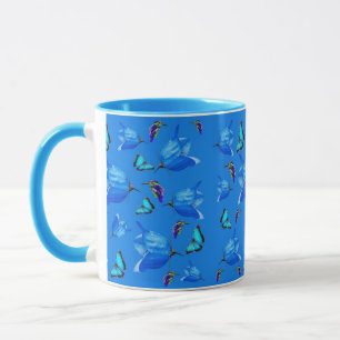 Blauschmetterlinge, Kingfisher und Glockenblume, B Tasse