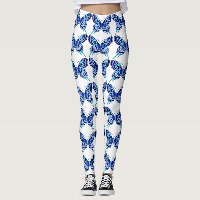 Blauschmetterlingsweiß Leggings (Vorderseite)