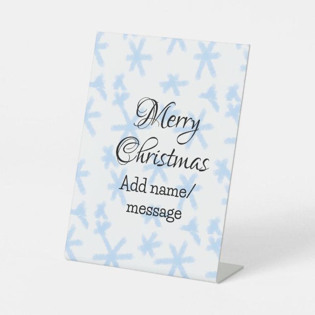 Blauschneeflocken Weihnachtsmuster Schneemuster Sockelschild (Vorderseite)