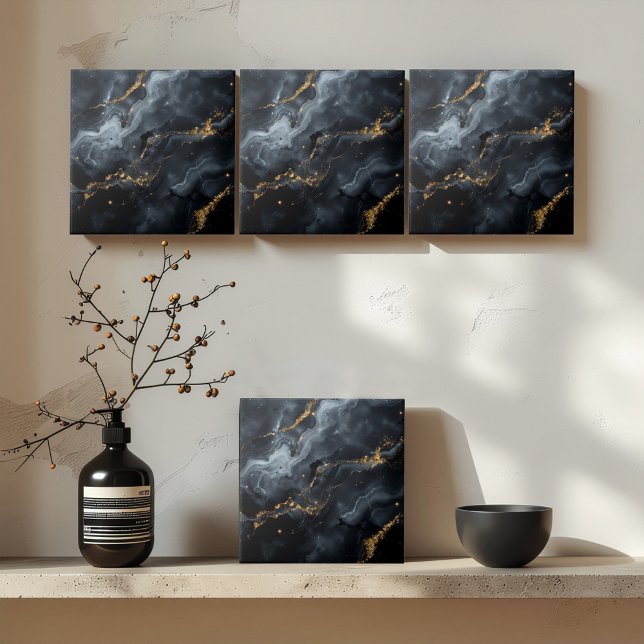 Blauschwarze Marmor-Gold-Glitter-ID1172b Fliese (Von Creator hochgeladen)