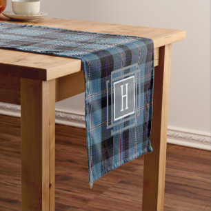 Blauschwarzes Tartan-Monogramm  Kurzer Tischläufer