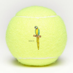 Blaustirnamara Zeichentrickillustration  Tennisbälle