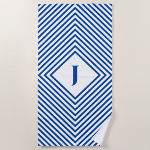 Blaustrahlende Rhombusse mit Mittelbuchstaben Strandtuch