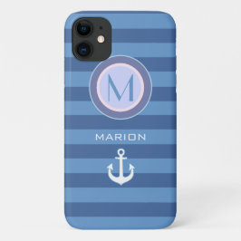 Blaustreifen und Anker mit Monogramm Case-Mate iPhone Hülle