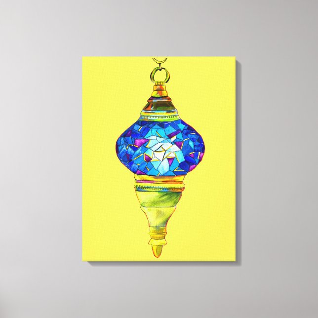 Blautürkische Lampen Mosaikkunst Aquarell Leinwanddruck (Vorderseite)