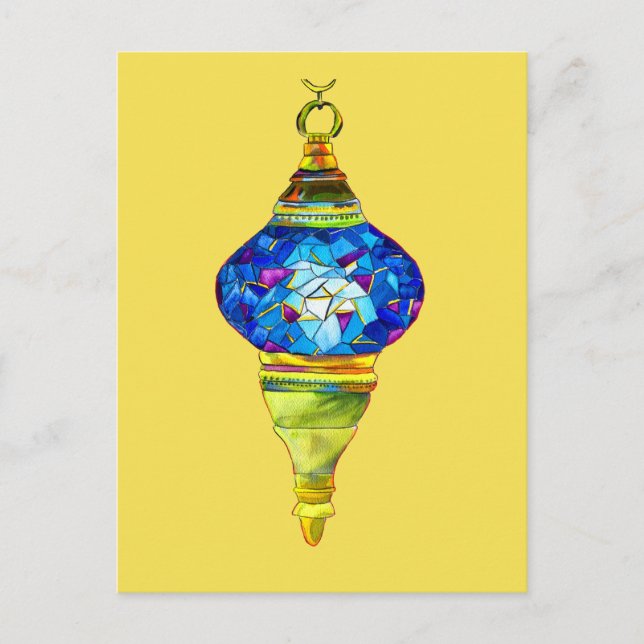 Blautürkische Lampen Mosaikkunst Aquarell Postkarte (Vorderseite)