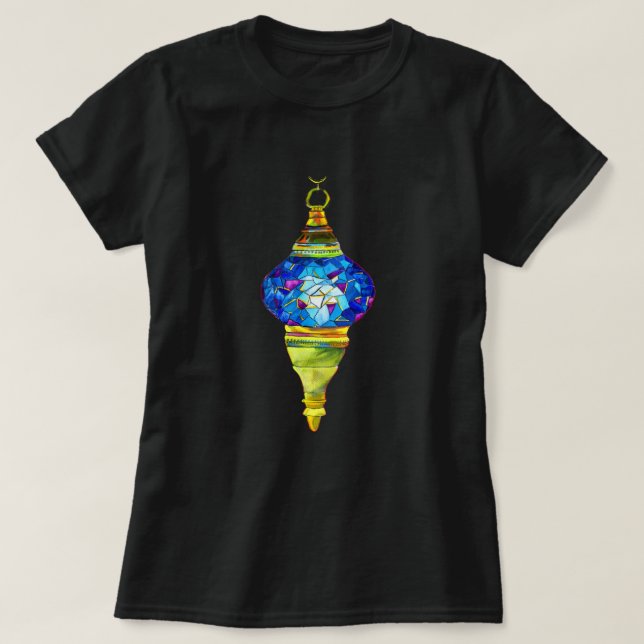 Blautürkische Lampen Mosaikkunst Aquarell T-Shirt (Design vorne)