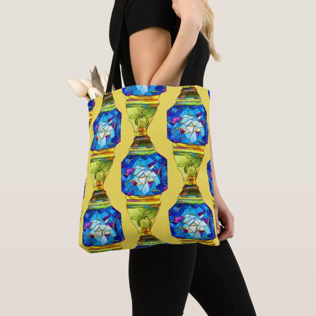 Blautürkische Lampen Mosaikkunst Aquarell Tasche (Von Nahem)