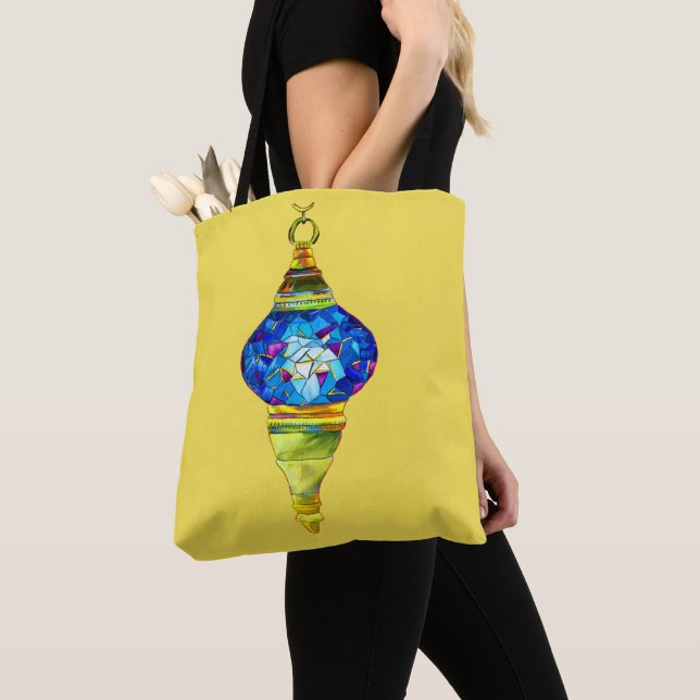 Blautürkische Lampen Mosaikkunst Aquarell Tasche (Von Nahem)
