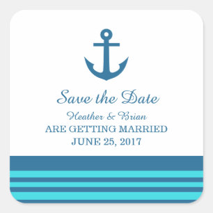 Blautürkisfarbener Wasseranker Save the Date Quadratischer Aufkleber