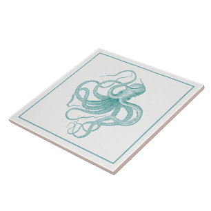 Blauturquoise Vintage-nautischer Krake Fliese