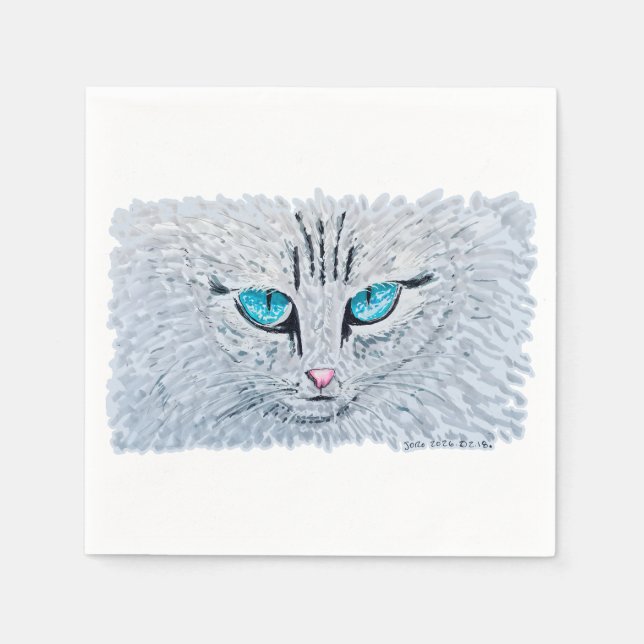 Blaüugige Fluffige Katze Serviette (Vorderseite)