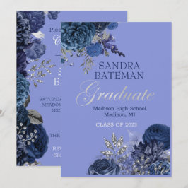 Blauviolette Blumen | Silver Graduation Party Ankündigung