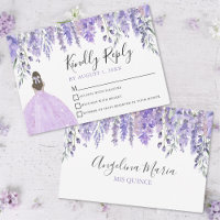 Blauviolette Florale Quinceanera-RSVP-Karte
