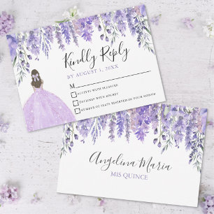 Blauviolette Florale Quinceanera-RSVP-Karte RSVP Karte