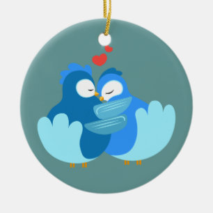 Blauvögel in der Liebe Keramikornament