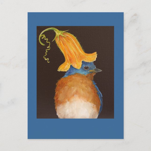 Blauvogel mit Squashblüte Postkarte (Vorderseite)