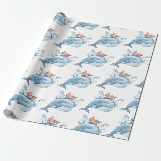 Blauwal Geburtstag Geschenkpapier (Ungerollt)