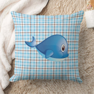 Blauwal Kariert Cotton Pillow Kissen