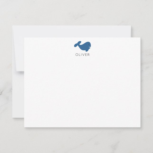 Blauwal Kinder Personalisiert Stationery Flat Mitteilungskarte (Vorderseite)