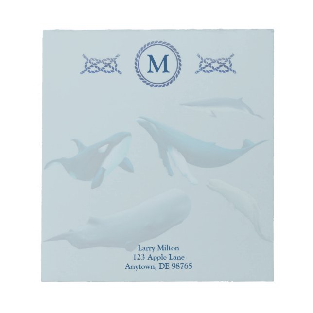 Blauwal mit Monogramm Notizblock (Vorderseite)