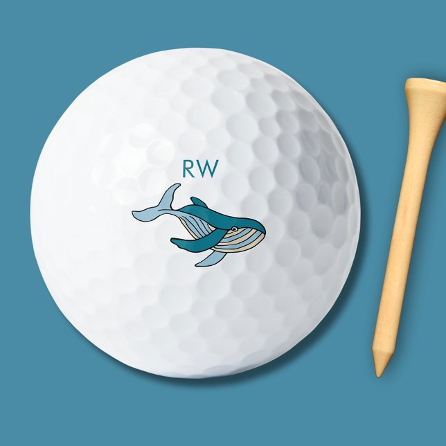 Blauwal-Monogramm Golfball (Blue whale monogrammed persoalized golf balls.)