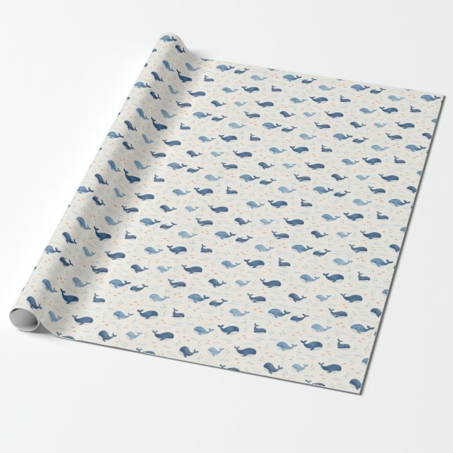 Blauwal-Muster mit kleinen Sternen Geschenkpapier (Ungerollt)