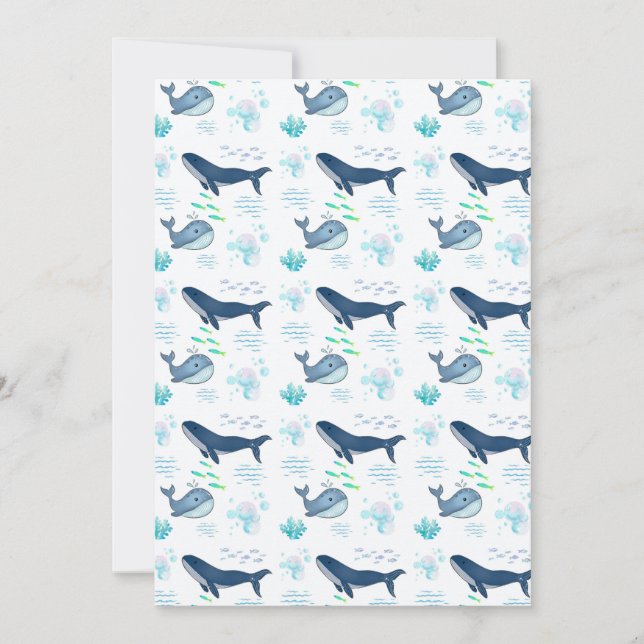 Blauwal — Nahtloses Muster — Meerestiere Einladung (Vorderseite)