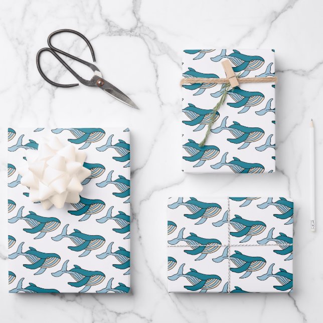 Blauwal Ozean Kindermuster Geschenkpapier Set (Vorderseite)