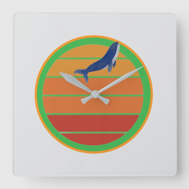 Blauwal, Retro Quadratische Wanduhr (Vorderseite)