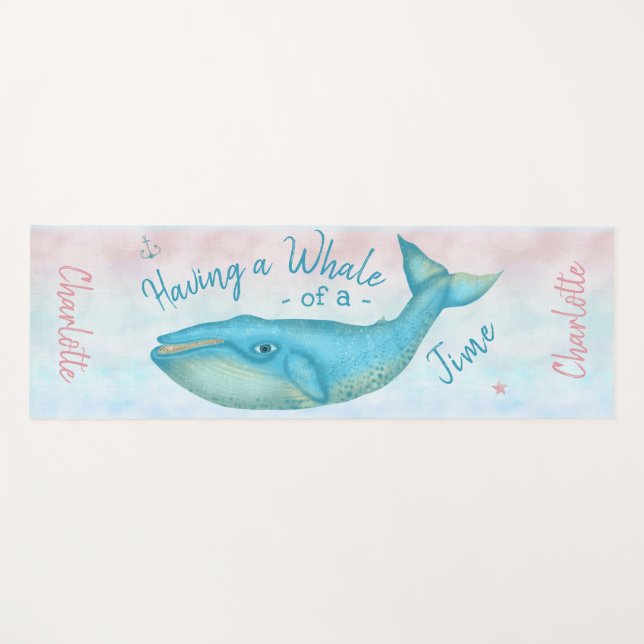 Blauwal-Seestrand-Zeit-Ozean-individueller Name Yogamatte (Vorderseite (Horizontal))