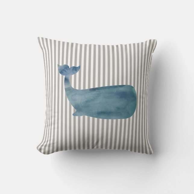 Blauwal Streifen Nautical Throw Pillow Kissen (Vorderseite)