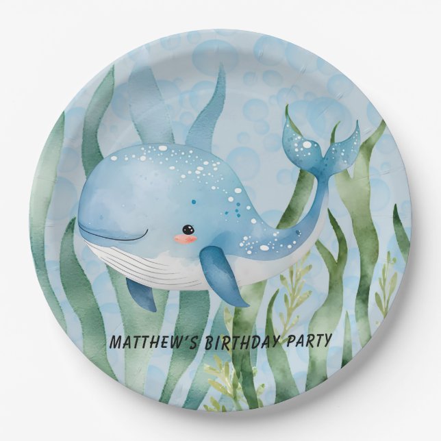 Blauwal unter dem Sea Boy Birthday Party Pappteller (Vorderseite)