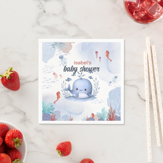 Blauwal unter Meerschweinchen Babydusche Serviette (Beispiel)