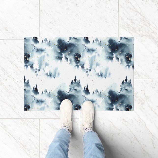 Blauwald-Aquarellmuster Fußmatte (Indoor)