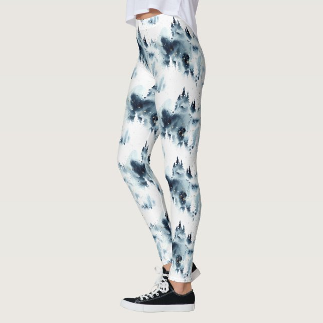 Blauwald-Aquarellmuster Leggings (Links)