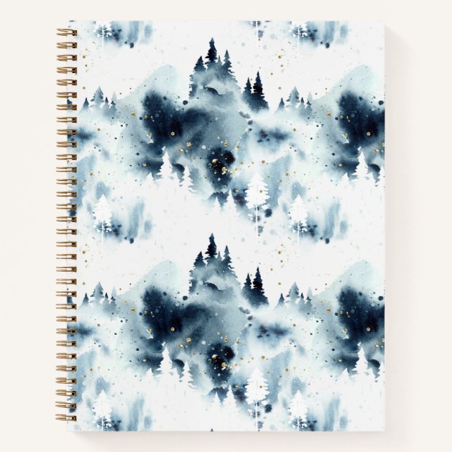 Blauwald-Aquarellmuster Notizbuch (Vorderseite)
