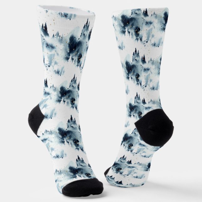 Blauwald-Aquarellmuster Socken (Gewinkelt)