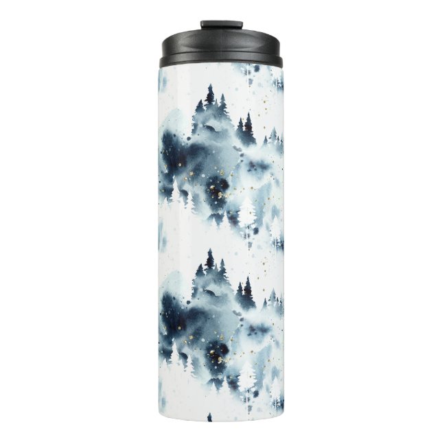 Blauwald-Aquarellmuster Thermosbecher (Vorderseite)