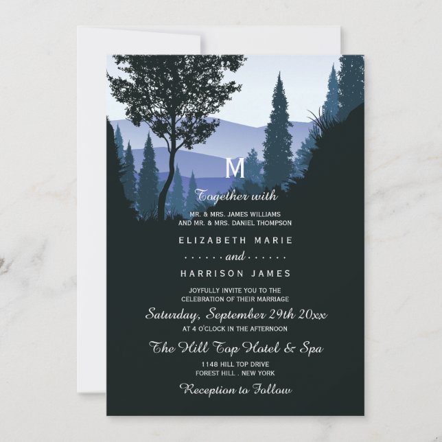 Blauwald, rustikale Hochzeit Einladung (Vorderseite)