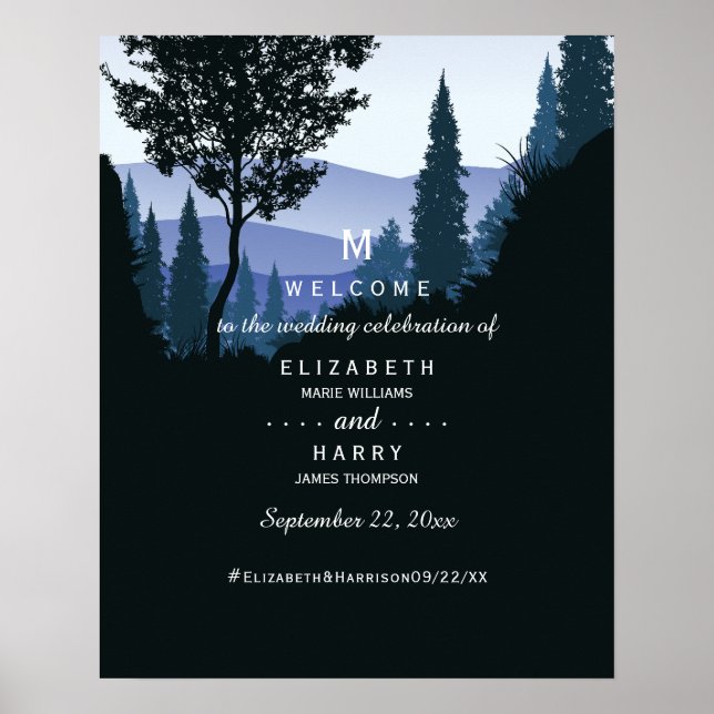 Blauwald, Rustikale Hochzeit Willkommen Poster (Vorne)