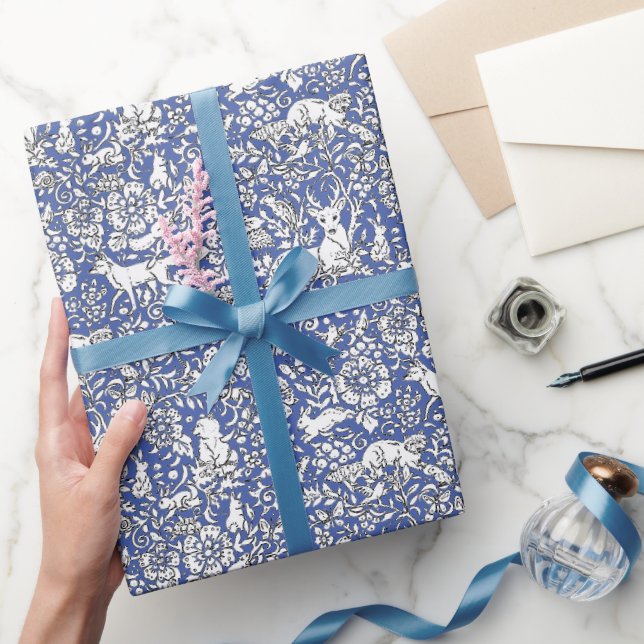 Blauwald-Tiermuster Hirsch-Hasen Geschenkpapier (Schenken)